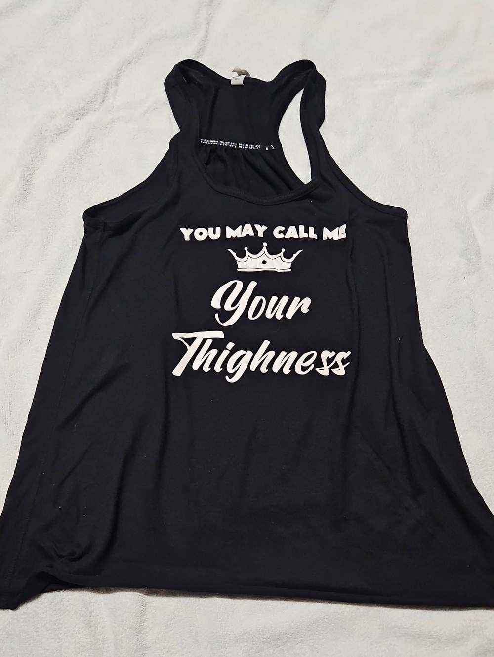 Constantly Varied Gear Black Racerback Tank with White 'Your Thighness' Graphic
